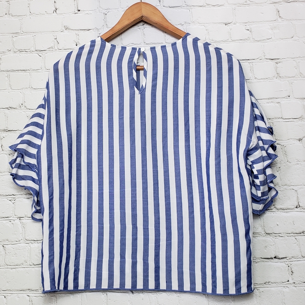 ๐3/$15 Vici Blue & white striped top with flutter sleeve - Picture 3 of 6
